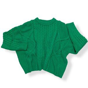 &Merci Women's Oversized Bulky Square Cable knit Boxy Sweater Fisherman Green Sz
